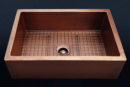 1. Fossil Blu 33” Luxury Single Bowl Copper Farmhouse Sink